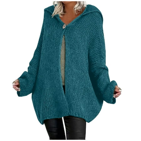 

Trench Coats for Women Puffer Jacket Womens Women Casual Solid Long Sleeve Button Hooded Cardigan Sweater Coat with Pockets Tops Womens Cardigan Sweaters Clearance Girls Winter Coats Sky Blue 2XL