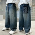 thumbnail image 2 of JIAYUE Baggy Jeans Boys Wide Leg Elastic Waist Multiple Pockets Cargo Trousers Jeans Denim Pants Children Birthday Big Kids Slacks, 2 of 9