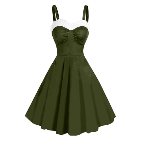 Womens Christmas Dresses 2024 - Vintage Dress Women s Women s Christmas Retro Dresses Xmas Solid Color Dress Sleeveless Tunic Dresses Pleated Dress
