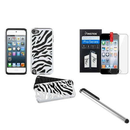 Black White Zebra Silicone Insten White Black Zebra Hard Soft Silicone Case+LCD Film+Pen For iPod Touch 6G 6 6th 5G 5 5th Gen ()