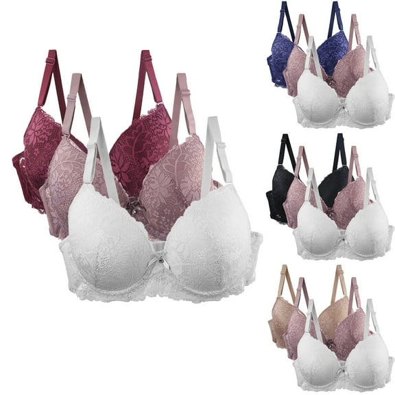Sentmoon 3PCS Womens Bras Wireless Oversized Push up No-Slip Womens Sports Bras Lace Easy Care Seamless Supportive Stretchy Comforts Bra for All-Day Wear M