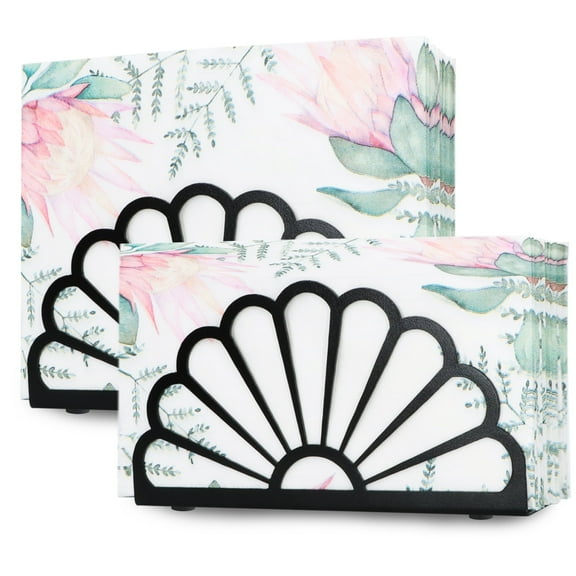 RidaaFri Napkin Holder,Metal Freestanding Tissue Dispenser Organizer Napkin Holders for Table Kitchen, Black 2 Pack(6.30" L x 1.77" W x 3.14" H)