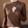 thumbnail image 6 of YOIAVAIOY Women's Mock Turtleneck Shirts, Long Sleeve Mock Neck Pullover Tops Slim Fitted Stretch Undershirt Tee Blouse Coffee XL, 6 of 8