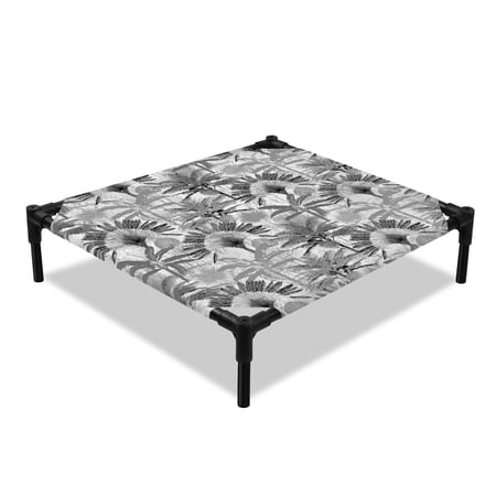 Summer Grey Elevated Dog Bed Palm Banana Tropical Plants Watercolor Cooling Breathable Outdoor Raised Dog Cot Bed with Metal Frame Non-Slip Feet for Small Dog 20x20in