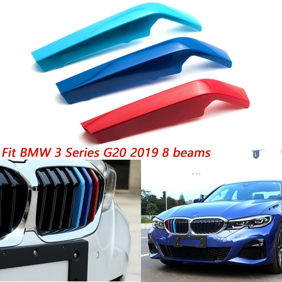 Xotic Tech Exact Fit M-colored Sporty Kidney Grille Insert Trim Stripe for BMW 3 Series G20 2019 2020 (8 Beam Bars)