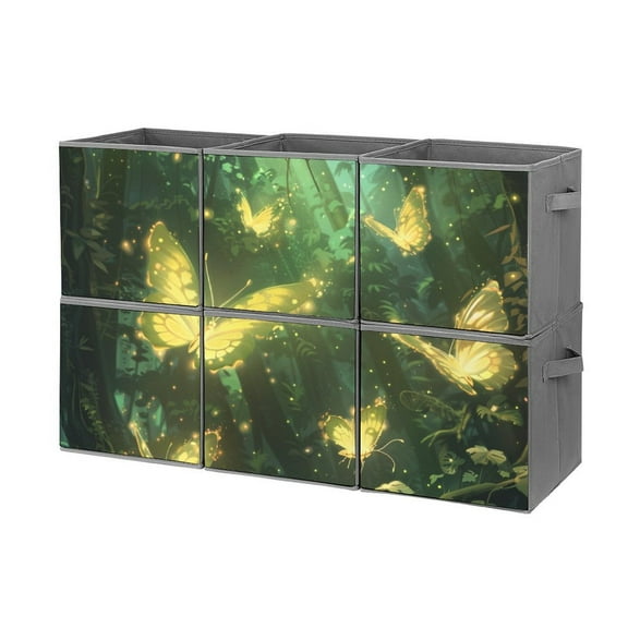 Collapsible Oxford Fabric Storage Cubes with Handles, Large Mid Foldable Oxford Cloth Bins Set of 2/6, Closet Organizers for Shelves Clothes Home Kitchen Toy - Glowing Butterfly Forest