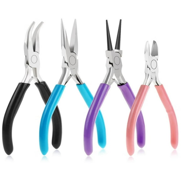 4Pcs Jewelry Pliers Tool Set Includes Needle Nose Pliers,Round Nose Pliers,Wire Cutters and Bent Nose Pliers for Jewelry Beading Repair Making Supplies