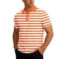 thumbnail image 2 of Polo Shirts for Men Short Sleeve Knit Striped Print Breathable Top Business Leisure Summer Golf Shirts Orange XL, 2 of 6