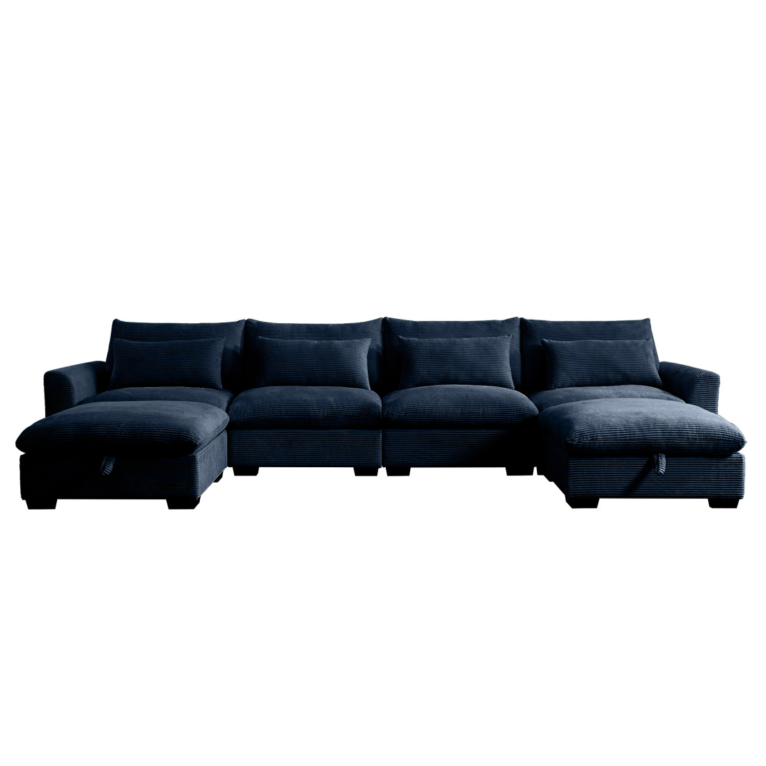 U-Shaped Corduroy Sectional Couches with 2 Storage Footstool
