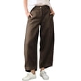 thumbnail image 1 of Pantalones capri holgados de lino para mujer, estilo casual, color café, talla M, 1 of 4