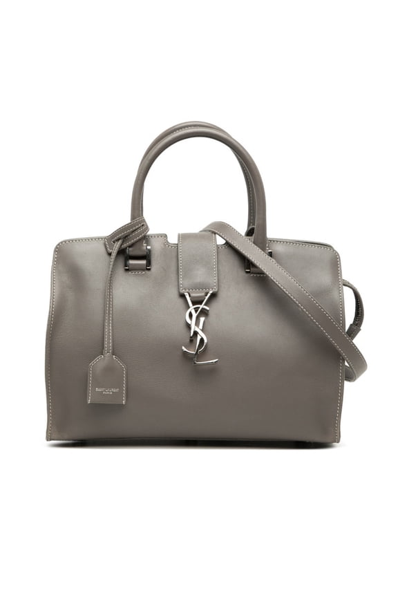 Pre-Owned Saint Laurent YSL Logo Baby Cabas Handbag Shoulder Bag 2-Way 424868 Gray Leather...