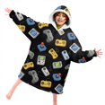 thumbnail image 4 of Game Controller Black Pattern Lamb Fleece Blanket Hoodies for Teens ,Teens Oversize Sherpa Wearable Hooded Blanket Sweatshirt with Super Pockets, 4 of 6