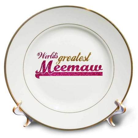3dRose Worlds Greatest Meemaw - pink and gold text - Gifts for grandmothers - Best grandma nickname, Porcelain Plate, (Best Porcelain In The World)
