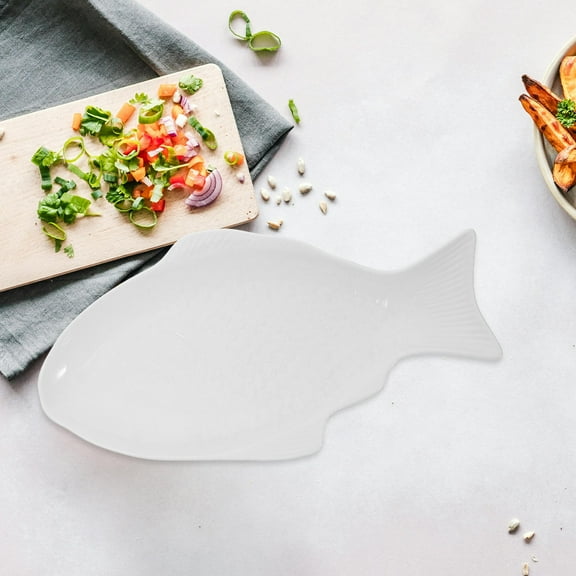 BESTONZON White Ceramic Fish Shaped Serving Platter Creative Plate for Party Snack Storage