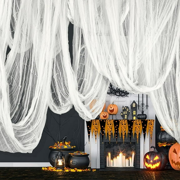 Ebaokuup 600x85 Inch Large White Halloween Creepy Cloth, Spooky Gauze Fabric for Haunted House Window Backdrop, Garden Yard Decor