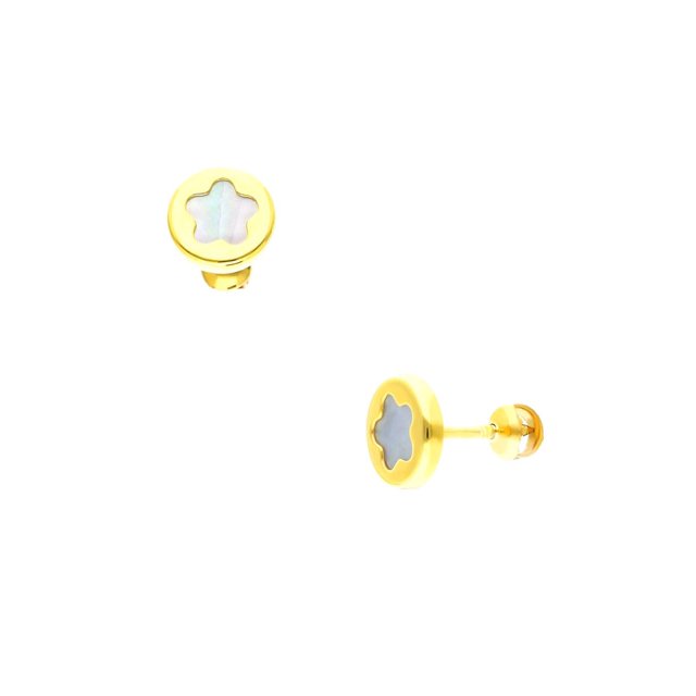 Bizzarro - Broqueles Margarita Red.Ch.De Oro Amarillo C/Madre Perla 14K, Modelo: RC-1 Bizzarro Aretes