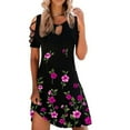thumbnail image 4 of USSUMA Dresses For Women Party Casual,Women's Summer Cold Shoulder Knee-Length Dress Floral Hollow Out Short Sleeve Beach Dress Casual Loose Sundress, 4 of 6