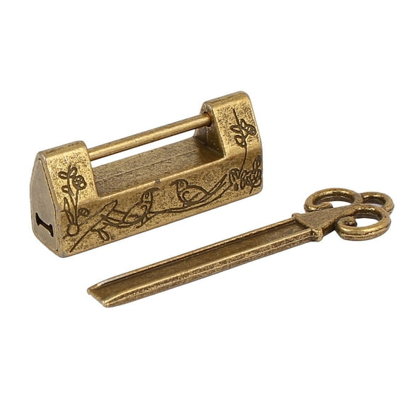 Unique Bargains Jewelry Box Drawer Zinc Alloy Retro Style Carved Bird Flower Leaf Chinese Lock w Key