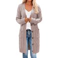 thumbnail image 2 of Long Cardigan Sweaters for Women 2025 Fall Winter Long Sleeve Cable Knit Open Front Button Sweater with Pockets, 2 of 8