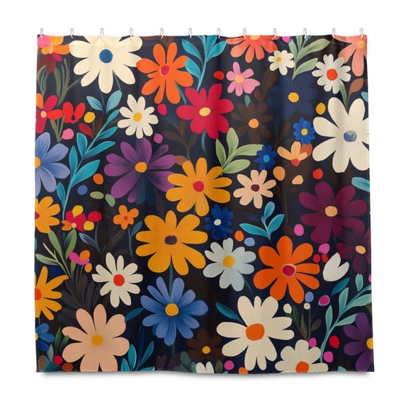 Yayeee Shower Curtain with Hooks 72"x72" Waterproof Fabric Bathroom Hanging Decor, Bright Colorful Flowers Pattern