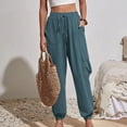 thumbnail image 3 of Women Fashion Casual Solid Color High Waist Casual Pants Pocket Side Drawstring Hem Cargo Pants Womens Casual Pants plus Casual Pants for Women with Pockets Womens Pants Straight Leg Womens Casual, 3 of 7