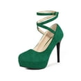 thumbnail image 5 of BLISSFUL STEP cross lace up Stiletto Heels platform pumps for Women Green 9, 5 of 7