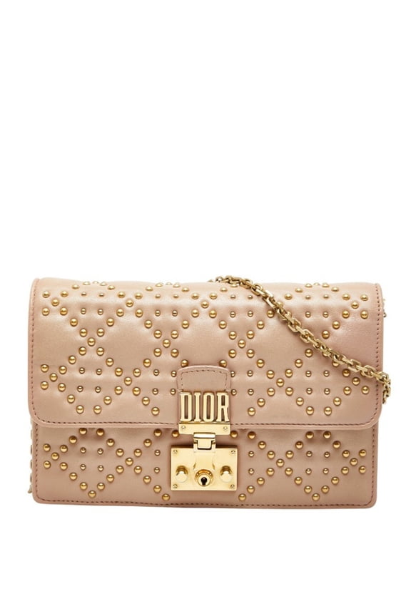 Pre-Owned Christian Dior Dior Cannage Stud Chain Wallet Shoulder Bag in Pink Leather... (Good)