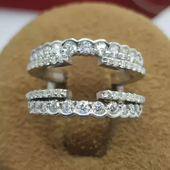 Forever Jewels 1.50Ct Round Moissanite Women Ring Guard Enhancer 14K White Gold Plated