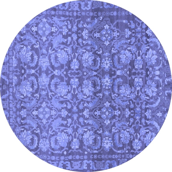 Ahgly Company Machine Washable Indoor Round Abstract Blue Modern Area Rugs, 8' Round
