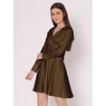 thumbnail image 4 of HERE&NOW Women's Solid Drop Shoulder Dress Plicated Detail Long Sleeves Satin Chic Summer Party Wear Dress, 4 of 7