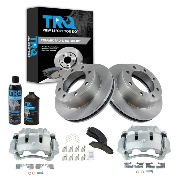 TRQ Front Posi Ceramic Brake Pad Rotor & Caliper Kit w/Chemicals for Ford Truck BKA16058 Fits select: 2000-2004 FORD F250, 2000-2004 FORD F350