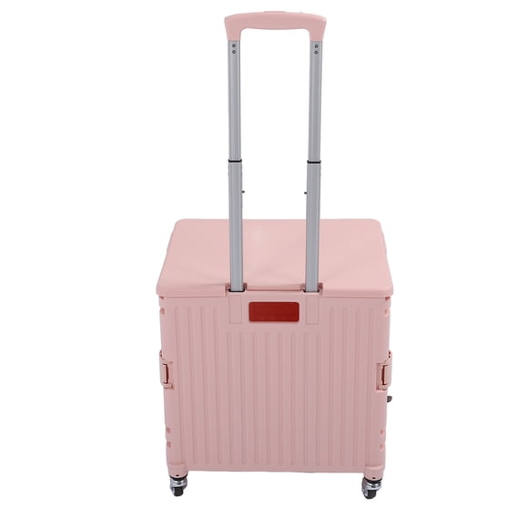 Foldable Utility Cart, Collapsible Crate Rolling Carts with Lid, Telescopic Handle and 4 Rotate Wheels Portable Rolling Crate Handcart Tools Carrier for Shopping Storage Office