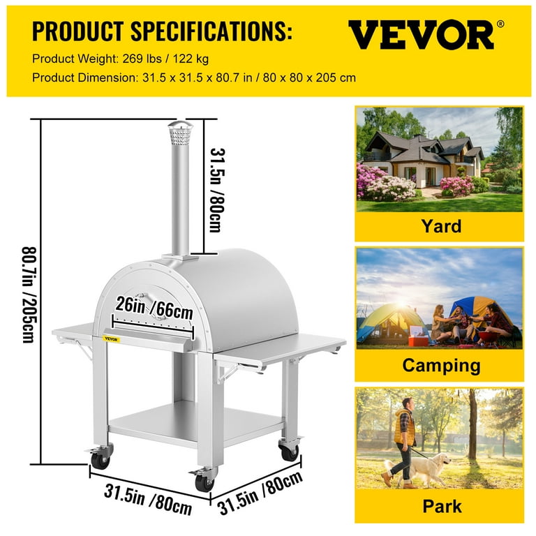  15'' Outdoor Pizza Oven Wood Fired Pizza Oven Portable Patio  Ovens Included Pizza Stone, Pizza Peel, Fold-up Legs, Cover Cooking Rack  for Camping Backyard BBQ : Patio, Lawn & Garden