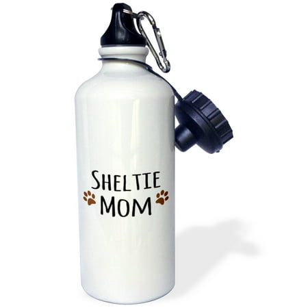 3dRose Sheltie Dog Mom - Shetland Sheepdog - Doggie by breed - brown paw prints - doggy lover pet owner, Sports Water Bottle, 21oz