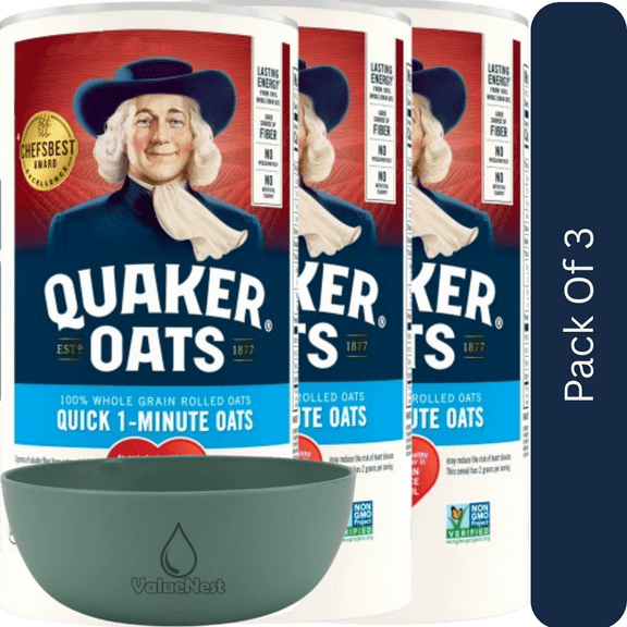 Quaker Instant Oats Quick 1-Minute Whole Grain Breakfast Cereal, 18 oz with olive green bowl by ValueNest