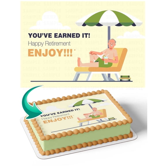 Happy Retirement Enjoy Edible Image Icing Cake Topper for Quarter Sheet Cake, by TNCT