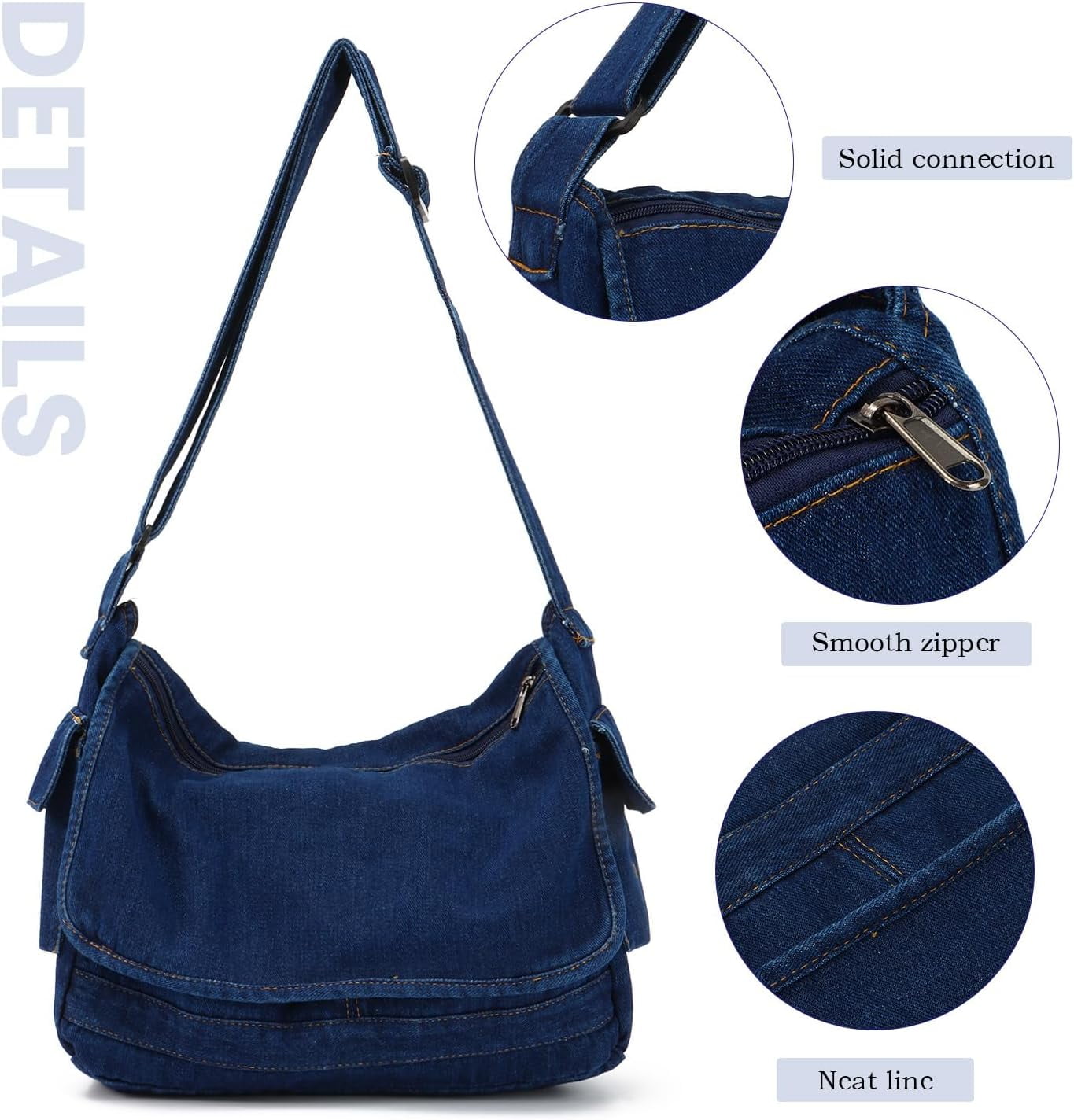 Denim Hobo Purse Bags Casual Canvas Messenger Shoulder Bag Retro Large Crossbody Satchel Bags for Women and Men
