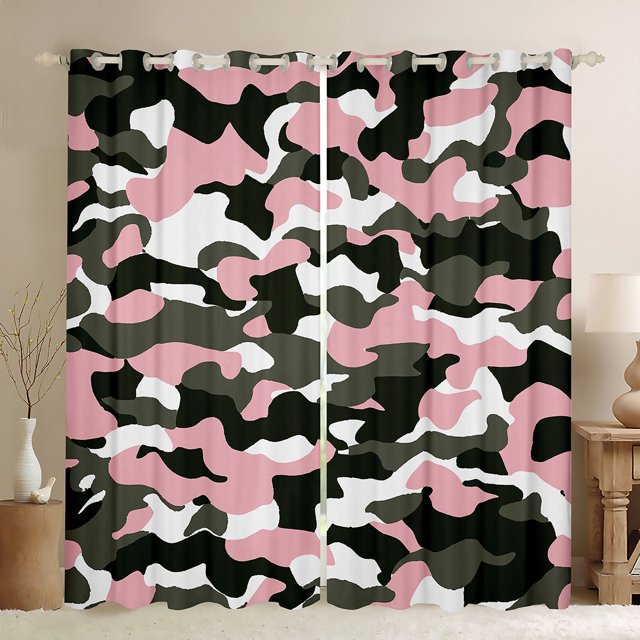 Erosebridal Rideaux Camouflage Noir Rose Lot de 2 (42x63), Camouflage Armée Rétro 30 %-50 % Rideaux Occultants, Décoration Militaire