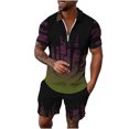 thumbnail image 1 of Traje deportivo de manga corta con cremallera y estampado de pintura informal para hombre Pompotops oipoqjl51490, 1 of 5