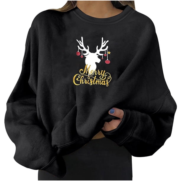 Navidad moda mujer casual manga larga impreso damas sudaderas tops Fridja fksj56