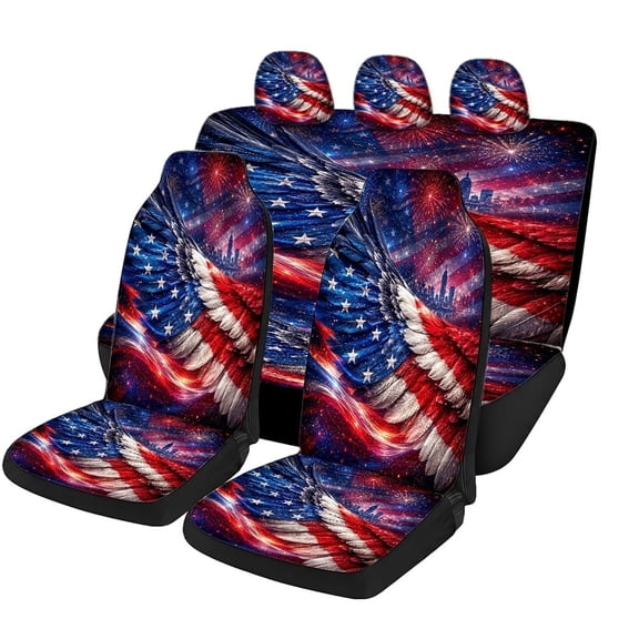 Verolix 5-Pack Car Seat Covers, Multicolor Freedom Wing Star Print Auto Seat Protector Set, Universal Decorative Seat Covers for Cars, Trucks, SUVs and Vans, Interior Accessories