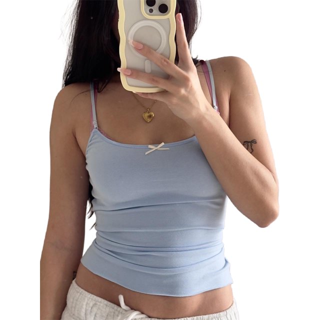 Gupgi Débardeur Femme Slim Été Col Rond Couleur Unie Bretelles Spaghetti Réglables