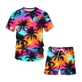 thumbnail image 4 of Mens Summer Outfits Men's Spring Summer Leisure Sports Beach Style Stitching Print Short Sleeve T Shirt and Shorts Two Piece Set Hawaiian Print Orange L, 4 of 4