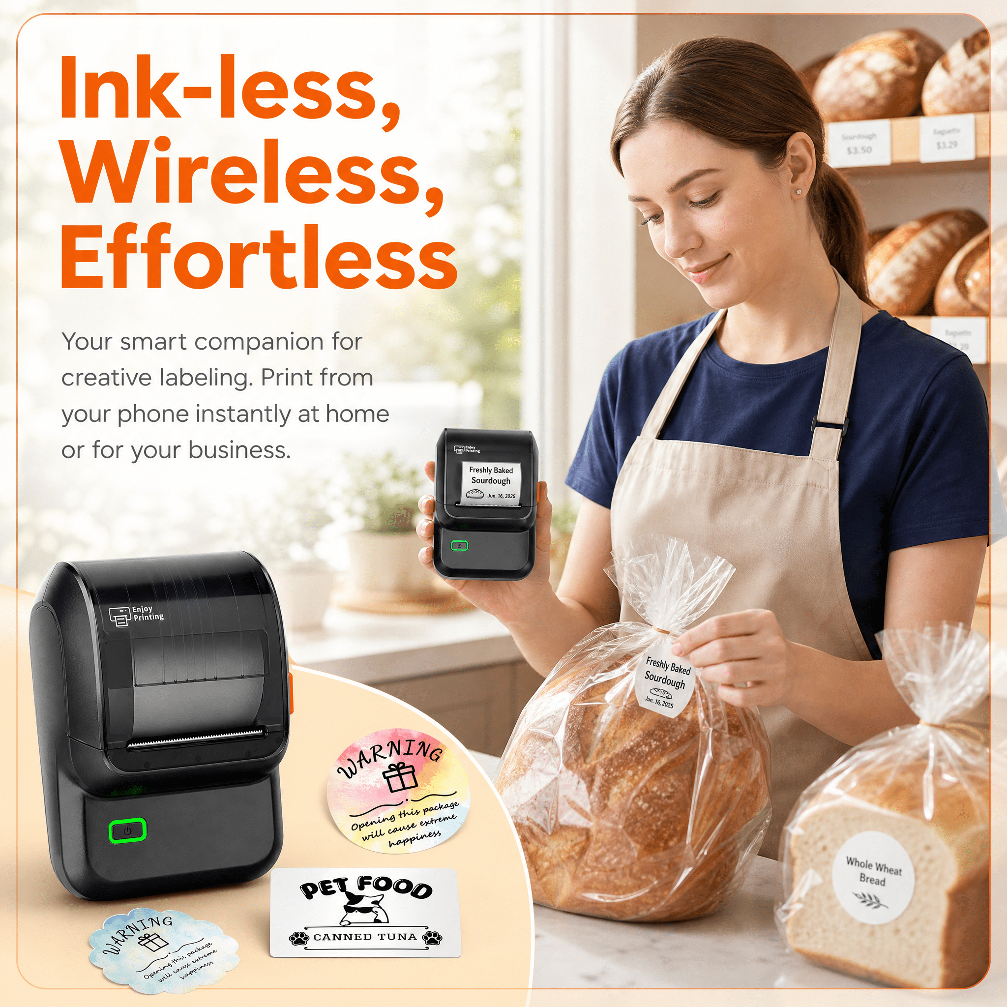 Phomemo M100 Label Maker with 100 Labels,Thermal Bluetooth Label Printer,No Ink 2 inch Barcode Printer with App Control, for Small Business, Clothing Tags,Round Gift Stickers(Black)