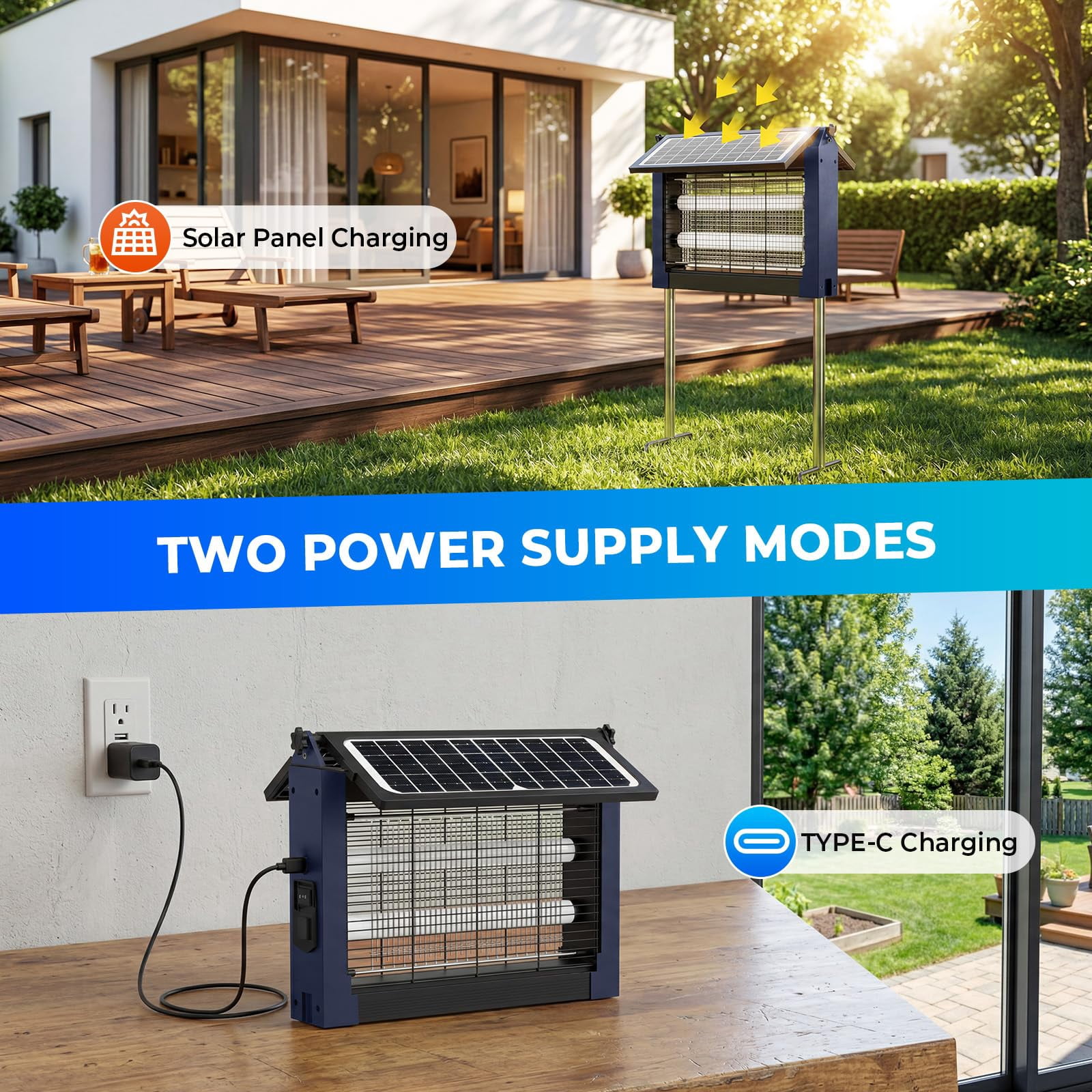 Upgraded Solar Zapper Outdoor With Dual Panels  4500v Cordless Rechargeable Fly Insect Killer Waterproof Electric Mosquitoes For Patio Garden Backyard Rv Camping Pond