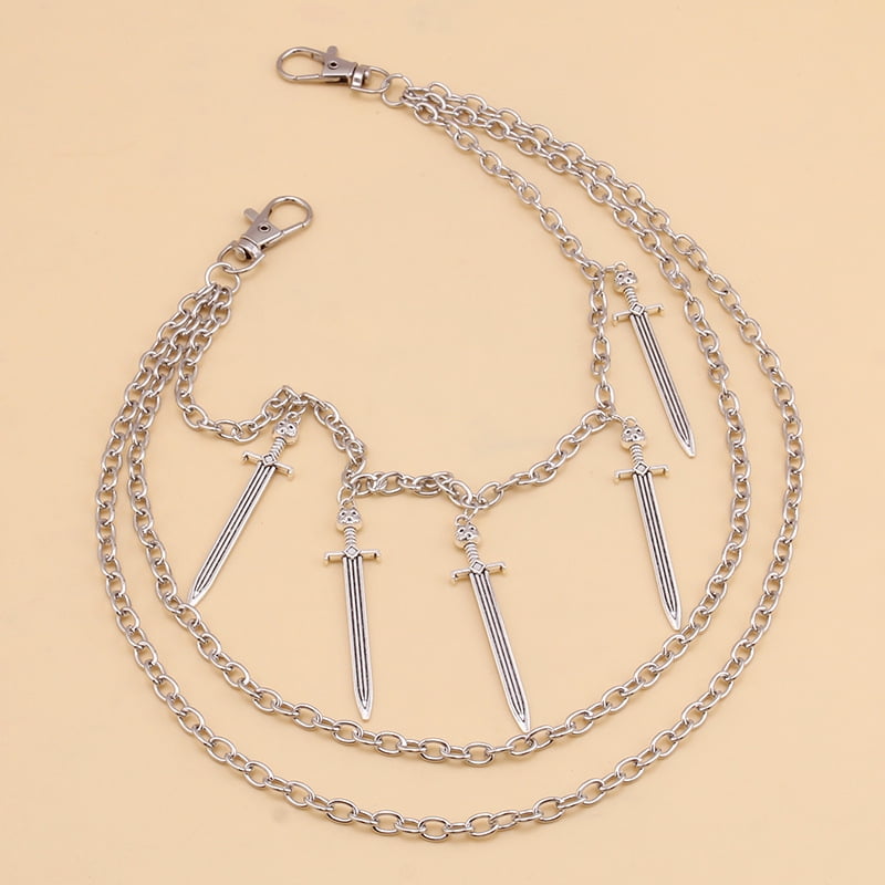 Punk Street Silver Color Cross Sword Charm Belt Waist Chain