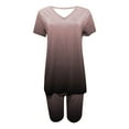 thumbnail image 4 of Fheaev 2 Piece Outfits For Women Pants Sets Plus Size Gradient Two Piece Suit V-Neck Blouses Top Short Sleeve Sport T Shirt Pants Biker Short Workout Jogger Sets, 4 of 4