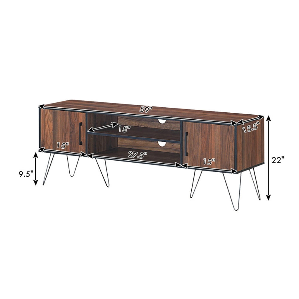 Finihen TV Stand, TV Cabinet, Retro Modern TV Stand with 6 Metal Legs for TVs up to 65 Inch with 2 Cable Holes, Media Entertainment Center with Storage, for Living Room, Bedroom, Walnut