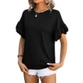 thumbnail image 5 of SLADYGLO Women Round Neck Ruffle Short Sleeve Texture T-Shirt, 5 of 7
