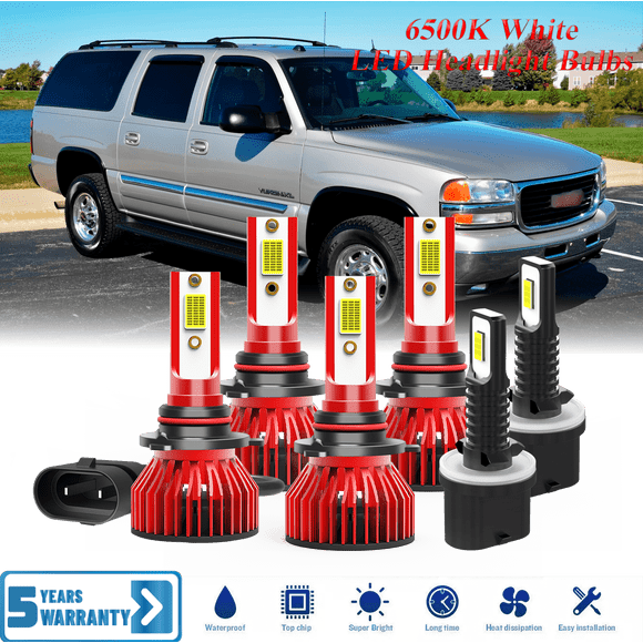 Compatible with GMC Yukon Denail 2001-2006 Lamp Set 6 Pack - 30,000LM 6500K Cool White 600% Ultra-Bright Bulb, Plug & Play